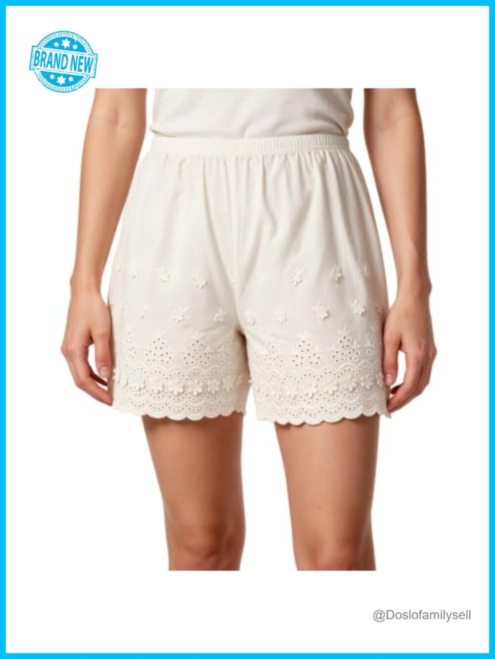 Cotton Bloomers Pettipants Slip Shorts with Eyelet Lace Trim